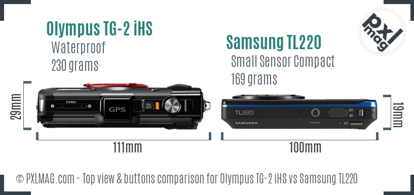 Olympus TG-2 iHS vs Samsung TL220 top view buttons comparison