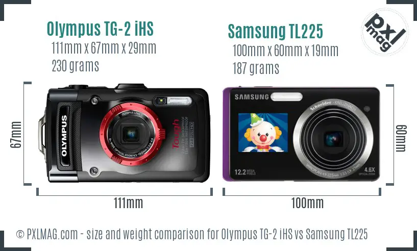 Olympus TG-2 iHS vs Samsung TL225 size comparison