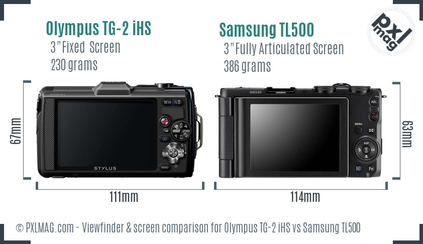 Olympus TG-2 iHS vs Samsung TL500 Screen and Viewfinder comparison