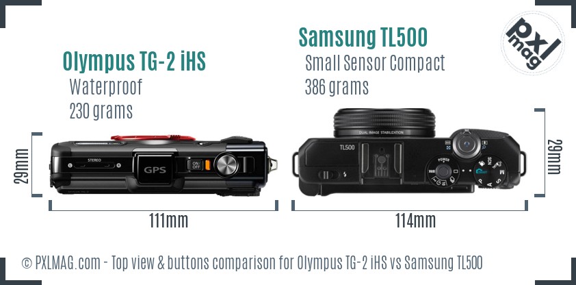 Olympus TG-2 iHS vs Samsung TL500 top view buttons comparison