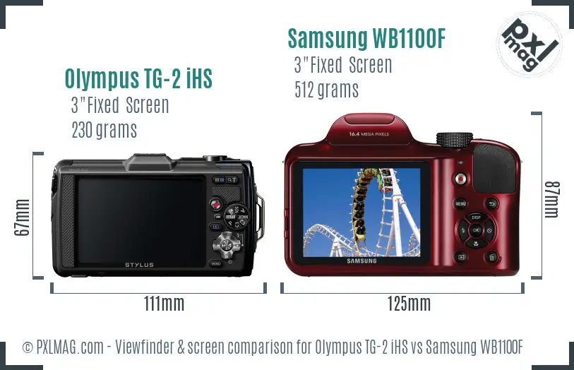 Olympus TG-2 iHS vs Samsung WB1100F Screen and Viewfinder comparison