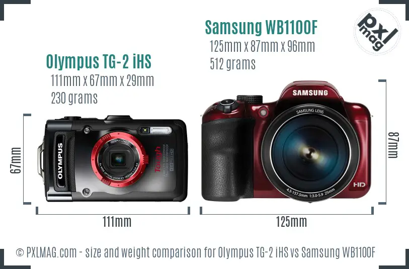 Olympus TG-2 iHS vs Samsung WB1100F size comparison Olympus TG-2 iHS vs Samsung WB1100F size comparison