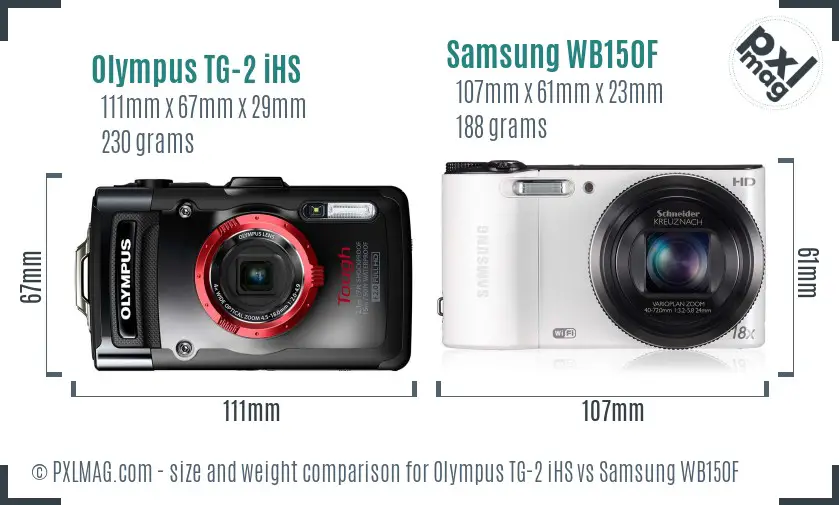 Olympus TG-2 iHS vs Samsung WB150F size comparison Olympus TG-2 iHS vs Samsung WB150F size comparison
