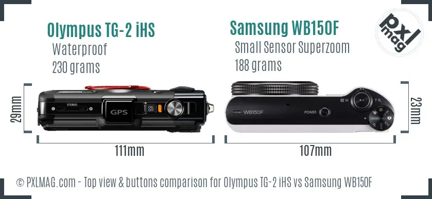Olympus TG-2 iHS vs Samsung WB150F top view buttons comparison Olympus TG-2 iHS vs Samsung WB150F top view buttons comparison