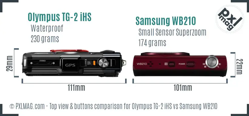 Olympus TG-2 iHS vs Samsung WB210 top view buttons comparison