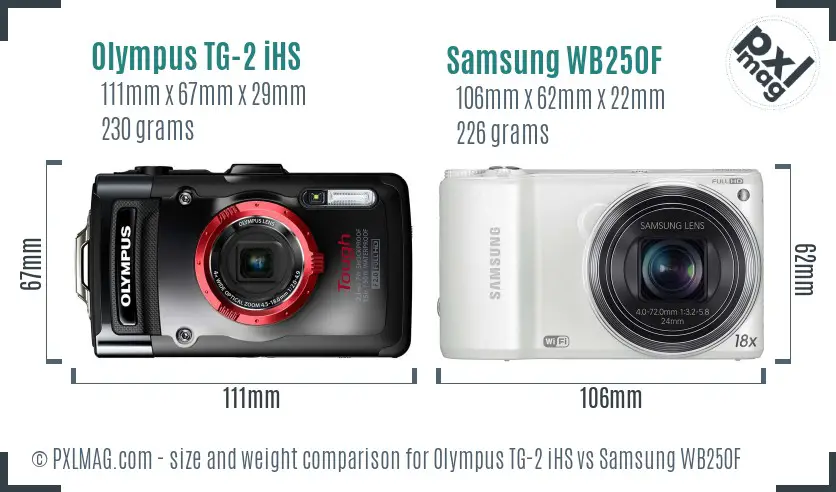 Olympus TG-2 iHS vs Samsung WB250F size comparison