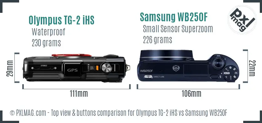 Olympus TG-2 iHS vs Samsung WB250F top view buttons comparison