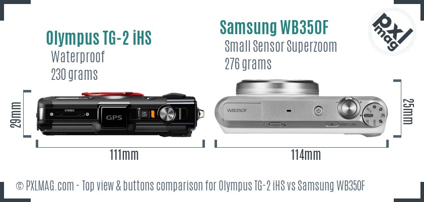 Olympus TG-2 iHS vs Samsung WB350F top view buttons comparison