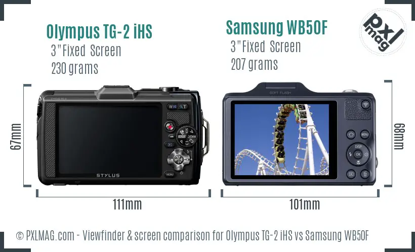 Olympus TG-2 iHS vs Samsung WB50F Screen and Viewfinder comparison