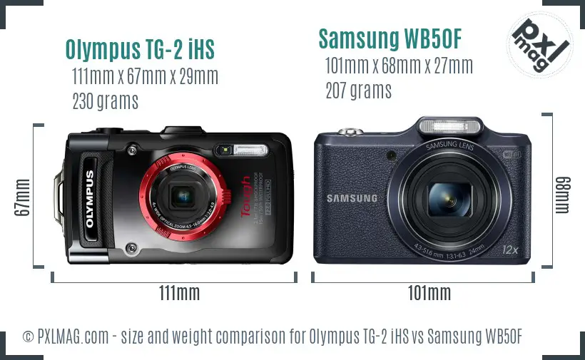 Olympus TG-2 iHS vs Samsung WB50F size comparison