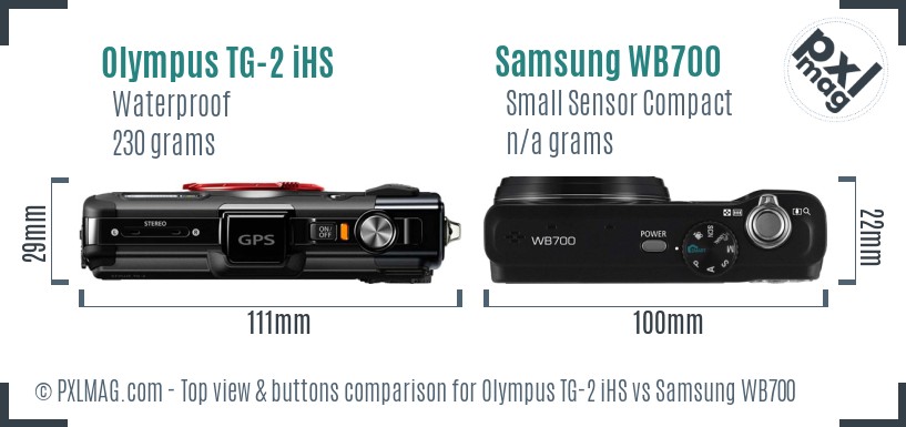 Olympus TG-2 iHS vs Samsung WB700 top view buttons comparison