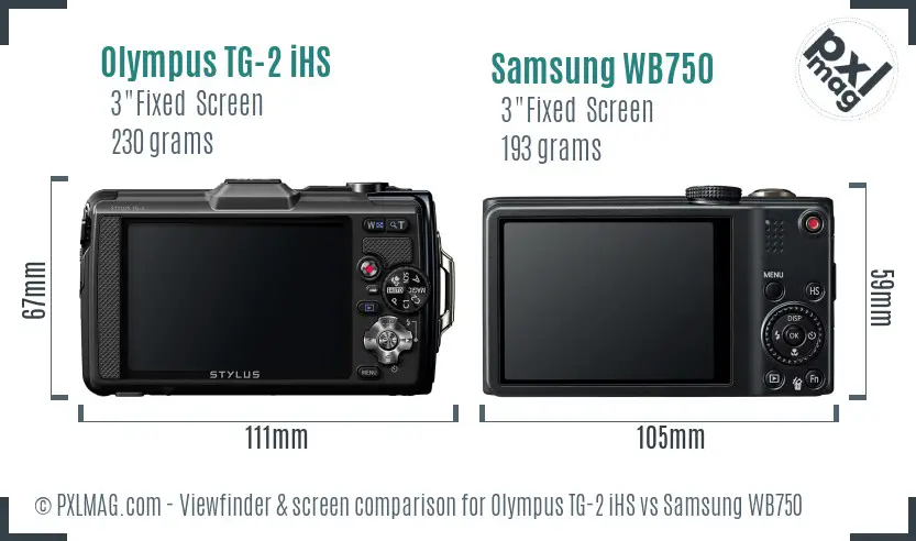 Olympus TG-2 iHS vs Samsung WB750 Screen and Viewfinder comparison