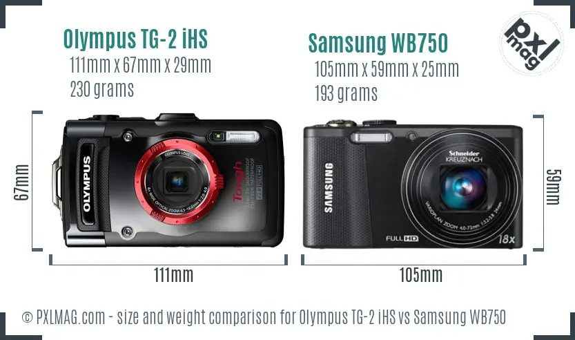 Olympus TG-2 iHS vs Samsung WB750 size comparison