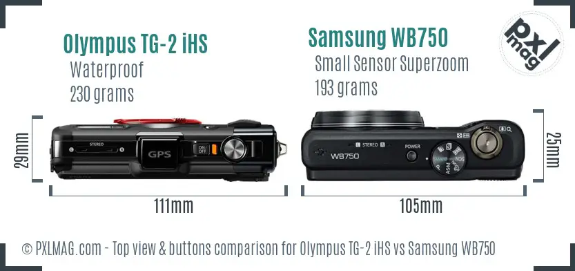 Olympus TG-2 iHS vs Samsung WB750 top view buttons comparison