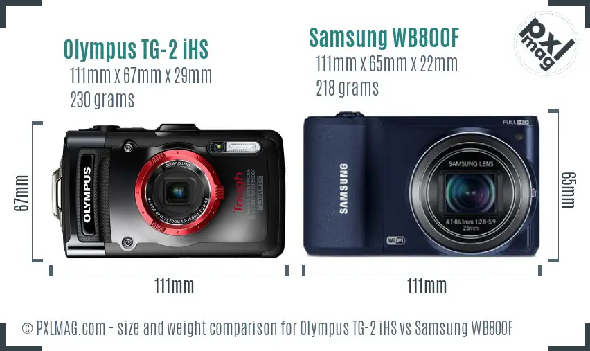 Olympus TG-2 iHS vs Samsung WB800F size comparison