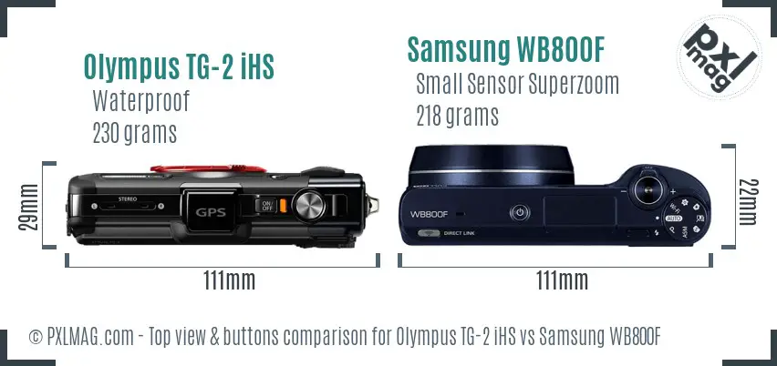 Olympus TG-2 iHS vs Samsung WB800F top view buttons comparison