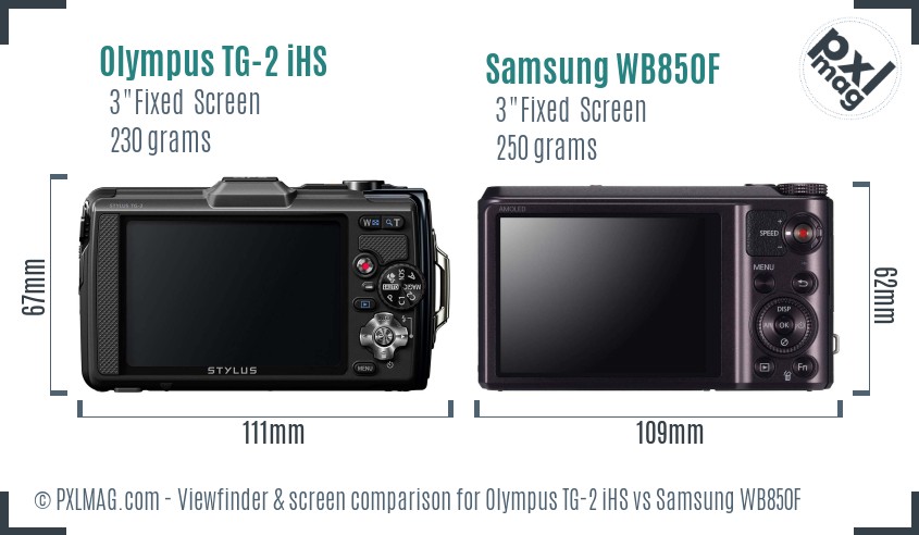 Olympus TG-2 iHS vs Samsung WB850F Screen and Viewfinder comparison