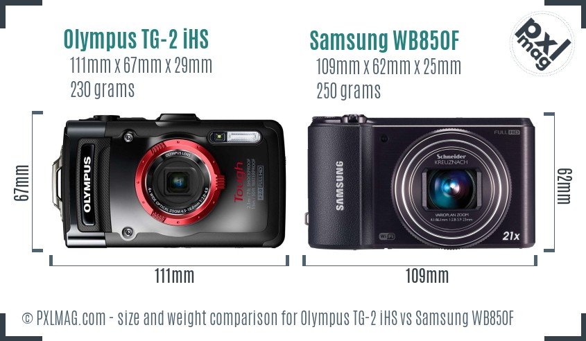 Olympus TG-2 iHS vs Samsung WB850F size comparison