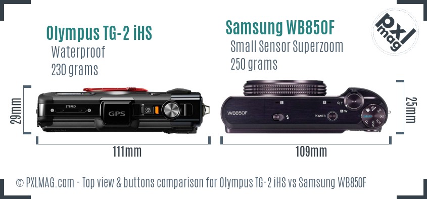 Olympus TG-2 iHS vs Samsung WB850F top view buttons comparison