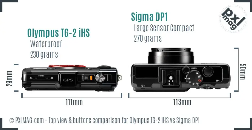 Olympus TG-2 iHS vs Sigma DP1 top view buttons comparison Olympus TG-2 iHS vs Sigma DP1 top view buttons comparison