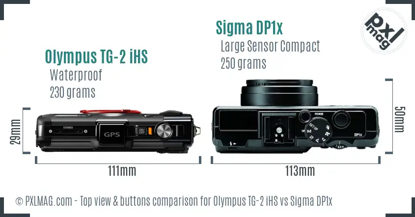 Olympus TG-2 iHS vs Sigma DP1x top view buttons comparison