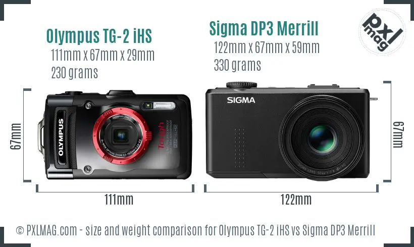 Olympus TG-2 iHS vs Sigma DP3 Merrill size comparison