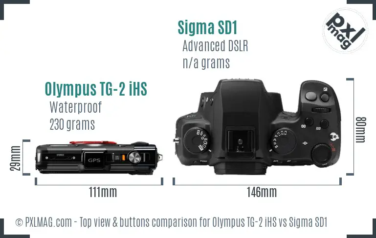 Olympus TG-2 iHS vs Sigma SD1 top view buttons comparison
