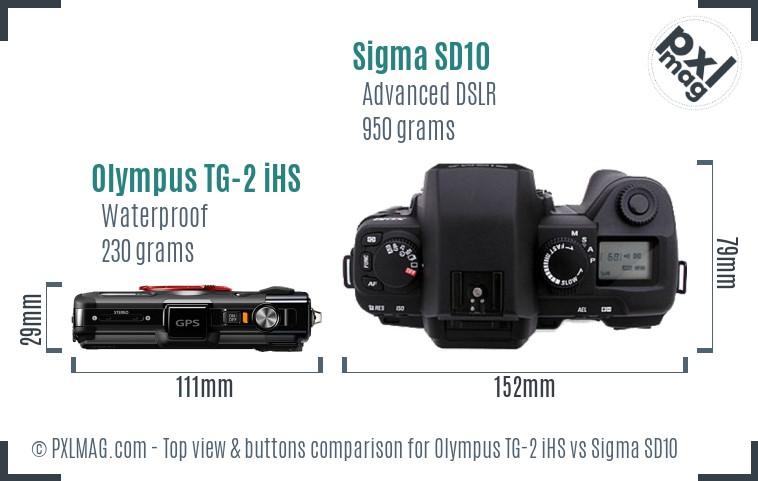 Olympus TG-2 iHS vs Sigma SD10 top view buttons comparison