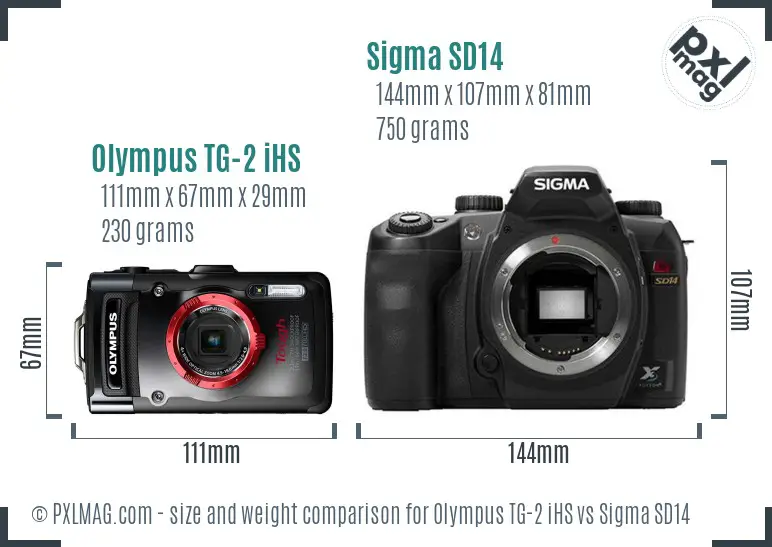 Olympus TG-2 iHS vs Sigma SD14 size comparison Olympus TG-2 iHS vs Sigma SD14 size comparison