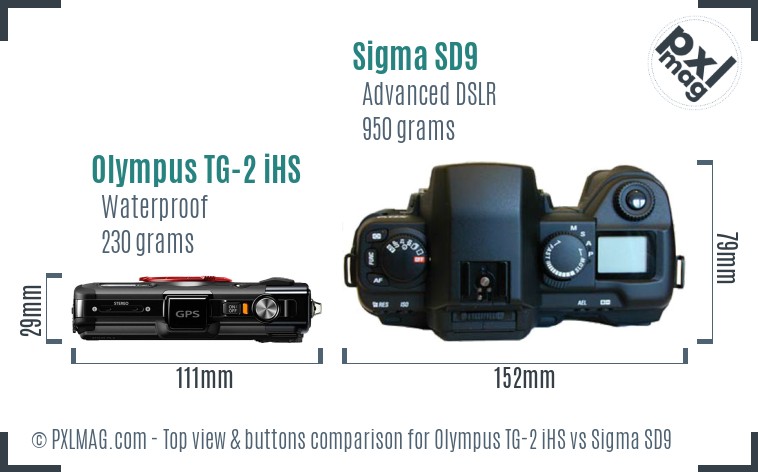 Olympus TG-2 iHS vs Sigma SD9 top view buttons comparison