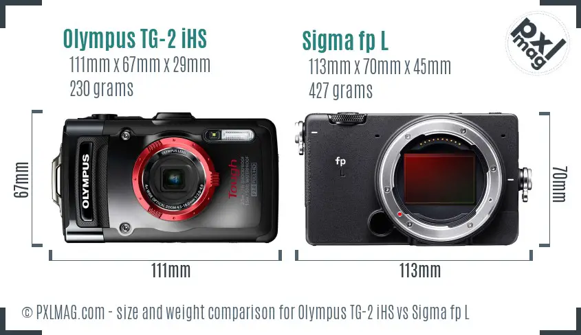 Olympus TG-2 iHS vs Sigma fp L size comparison