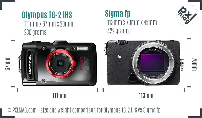 Olympus TG-2 iHS vs Sigma fp size comparison
