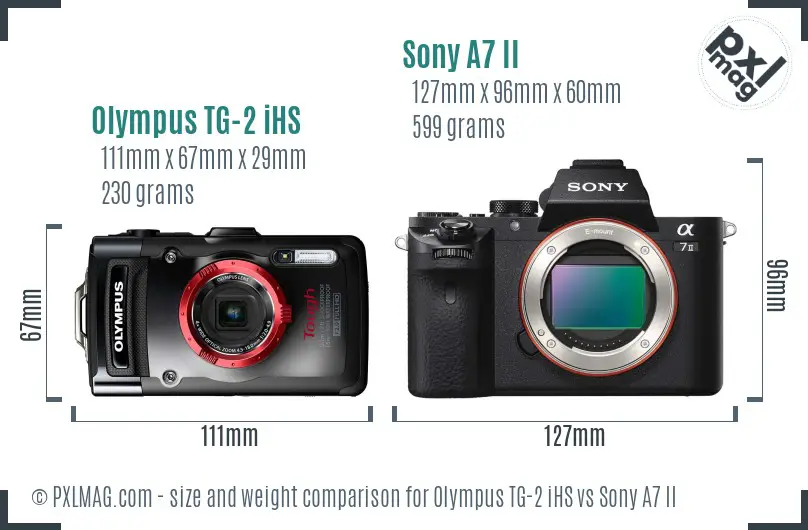 Olympus TG-2 iHS vs Sony A7 II size comparison