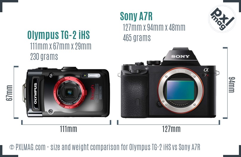 Olympus TG-2 iHS vs Sony A7R size comparison