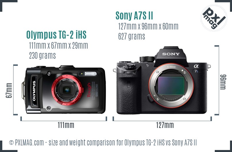 Olympus TG-2 iHS vs Sony A7S II size comparison Olympus TG-2 iHS vs Sony A7S II size comparison