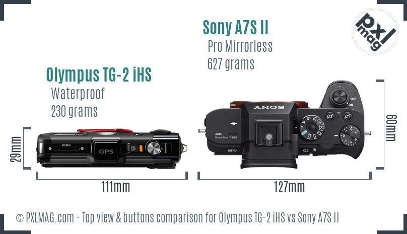 Olympus TG-2 iHS vs Sony A7S II top view buttons comparison