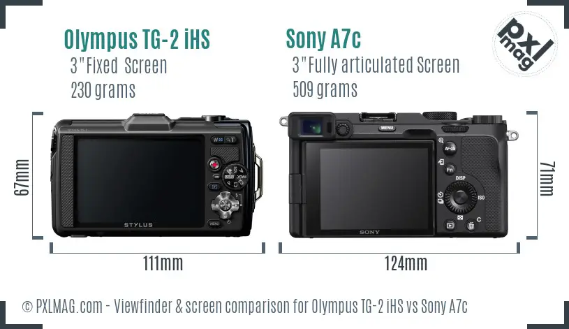 Olympus TG-2 iHS vs Sony A7c Screen and Viewfinder comparison