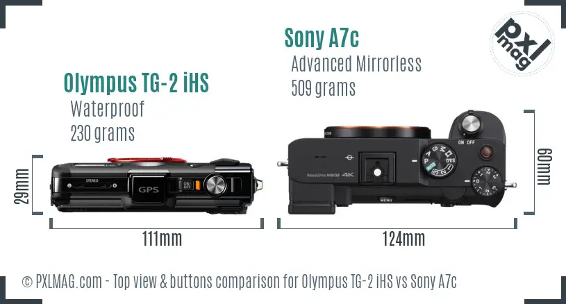Olympus TG-2 iHS vs Sony A7c top view buttons comparison