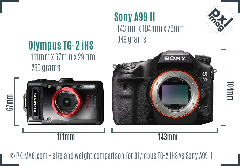 Olympus TG-2 iHS vs Sony A99 II size comparison