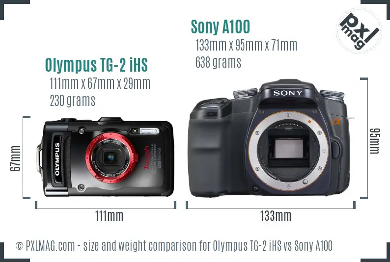 Olympus TG-2 iHS vs Sony A100 size comparison