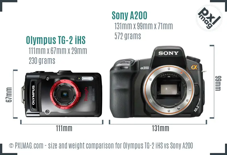 Olympus TG-2 iHS vs Sony A200 size comparison