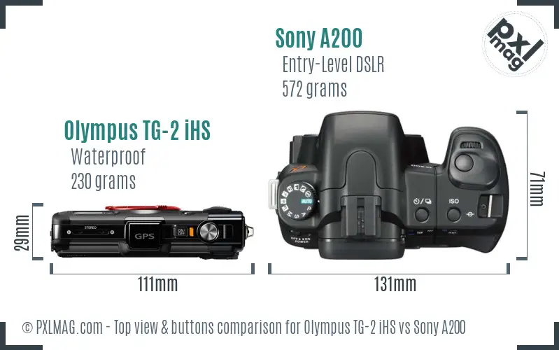 Olympus TG-2 iHS vs Sony A200 top view buttons comparison