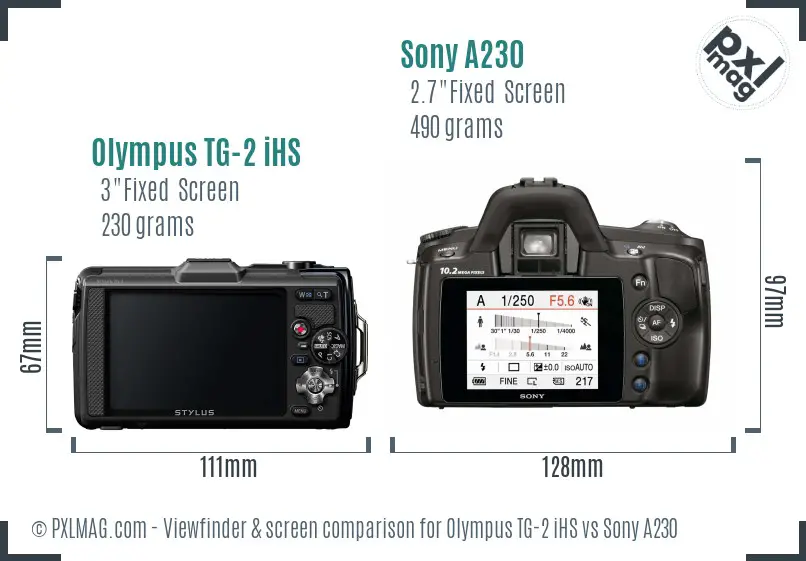 Olympus TG-2 iHS vs Sony A230 Screen and Viewfinder comparison