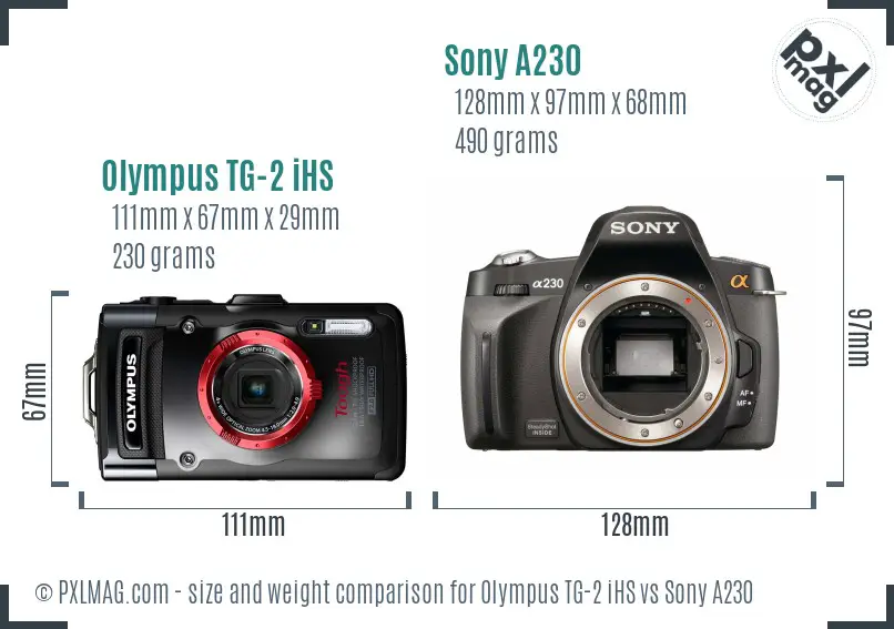Olympus TG-2 iHS vs Sony A230 size comparison
