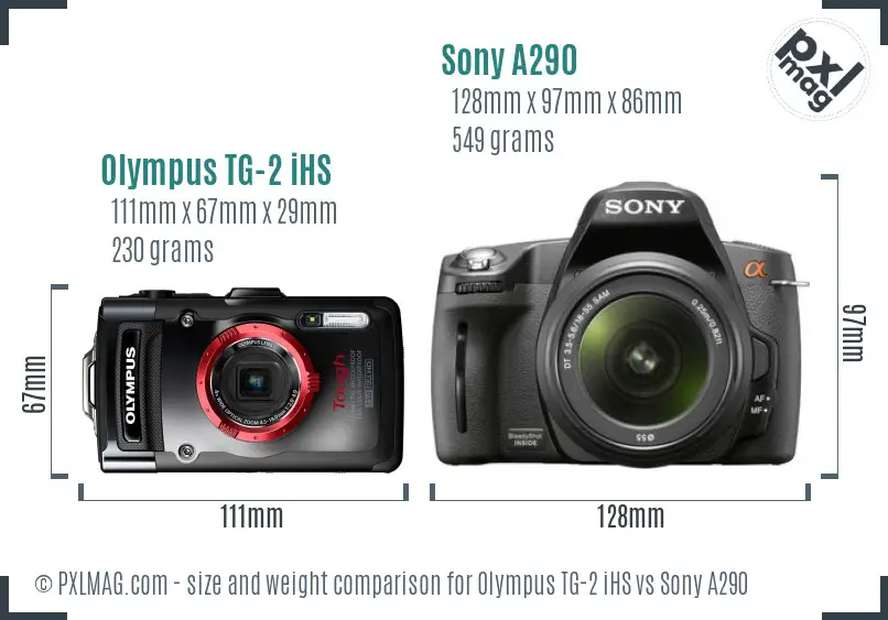 Olympus TG-2 iHS vs Sony A290 size comparison