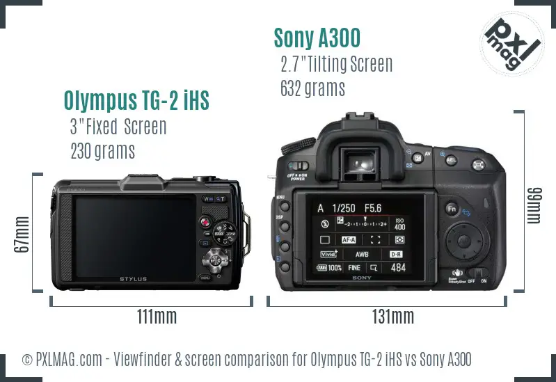 Olympus TG-2 iHS vs Sony A300 Screen and Viewfinder comparison