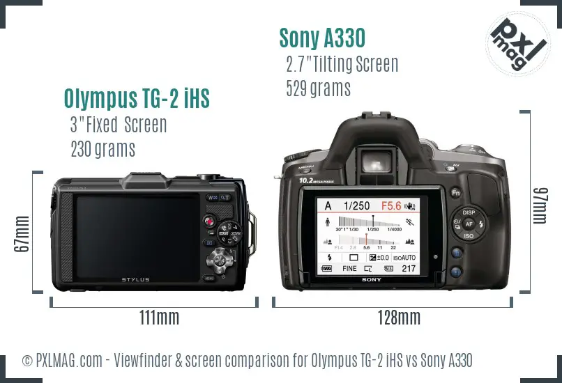 Olympus TG-2 iHS vs Sony A330 Screen and Viewfinder comparison