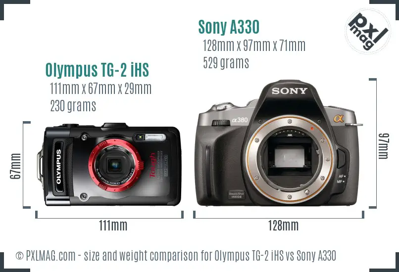 Olympus TG-2 iHS vs Sony A330 size comparison