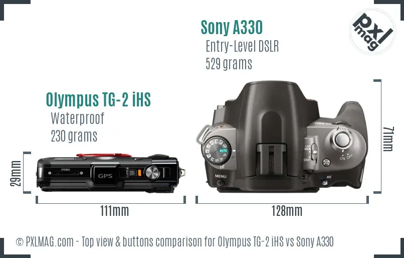 Olympus TG-2 iHS vs Sony A330 top view buttons comparison