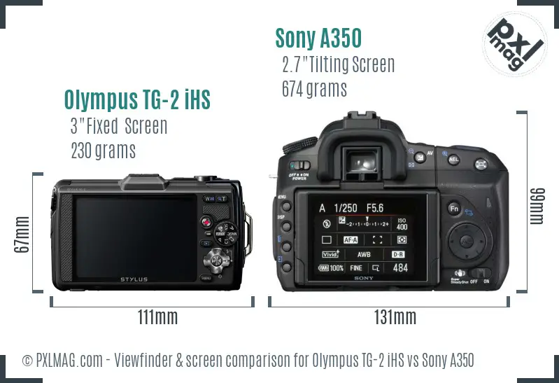 Olympus TG-2 iHS vs Sony A350 Screen and Viewfinder comparison
